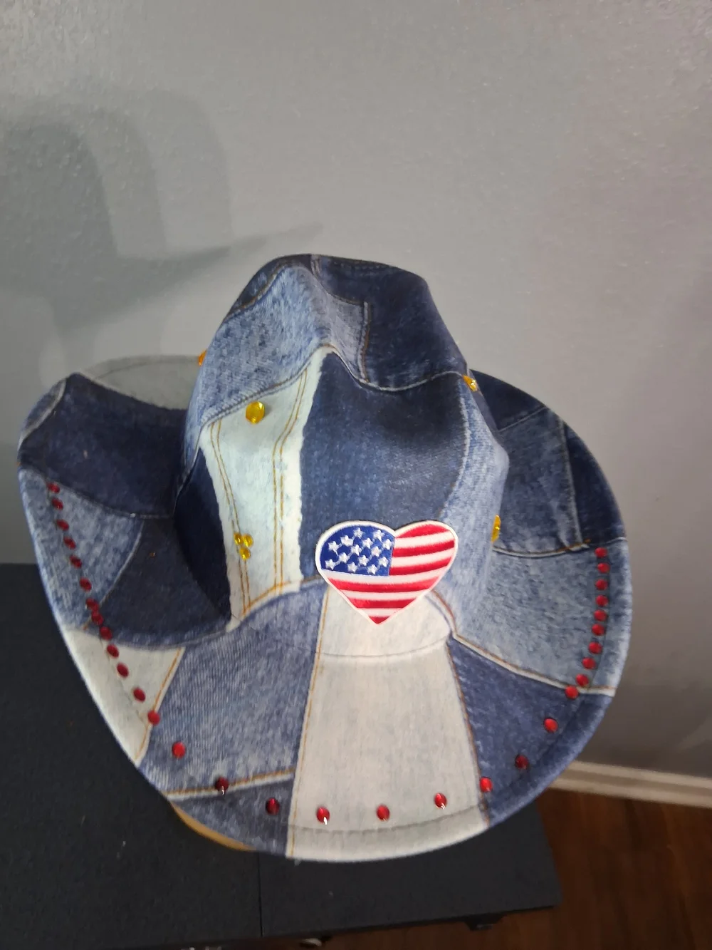 Denim Patrotic Cowboy Hat with American Heart